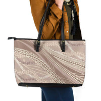 Polynesian Puakeniken Pikake Twisted Lei Leather Tote Bag Beige - Polynesian Pride