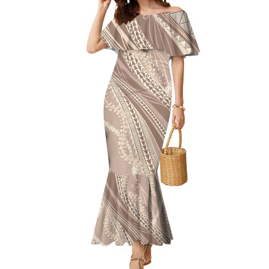 Polynesian Puakeniken Pikake Twisted Lei Mermaid Dress Beige LT7 Women Beige - Polynesian Pride
