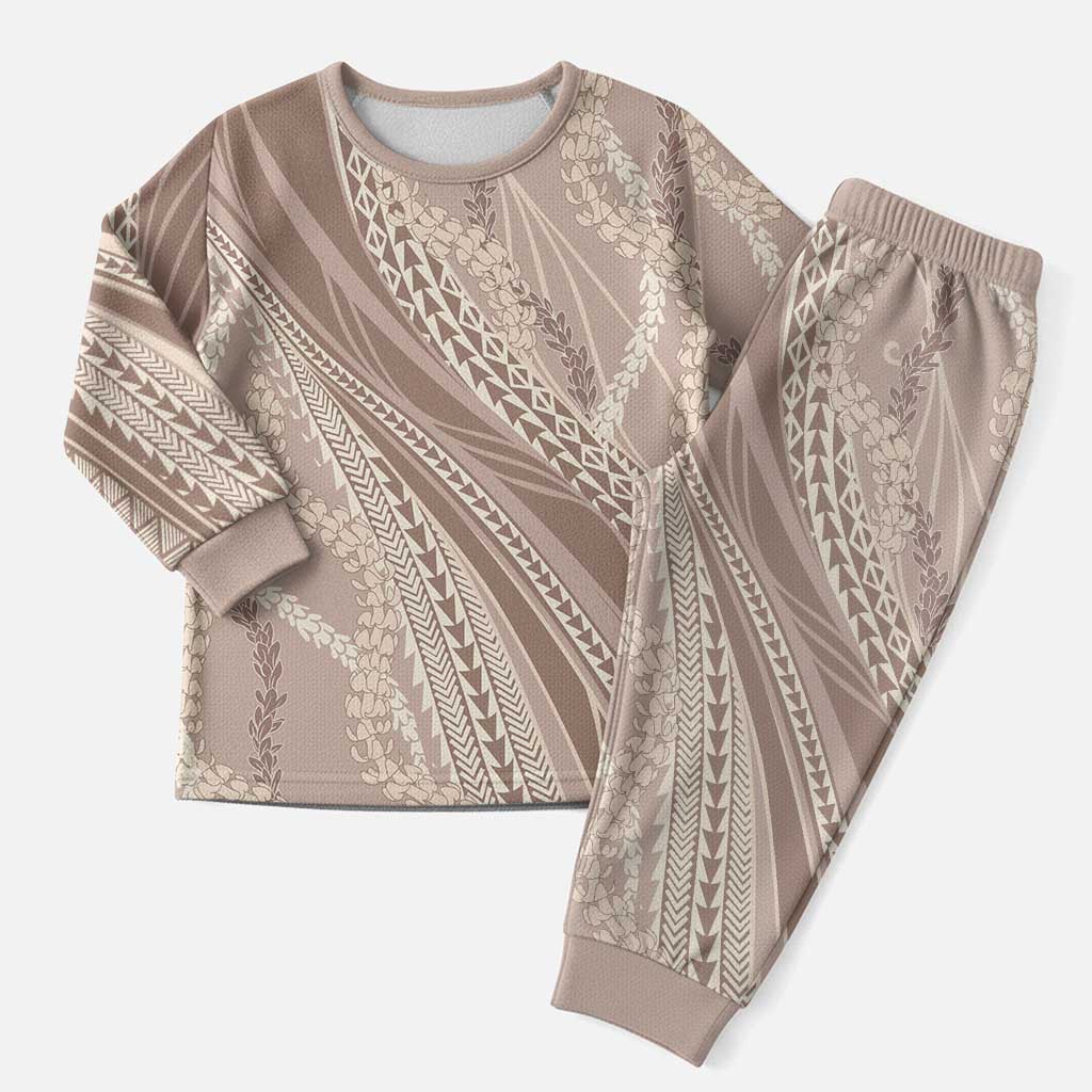 Polynesian Puakeniken Pikake Twisted Lei Christmas Pajama Set Beige - Polynesian Pride