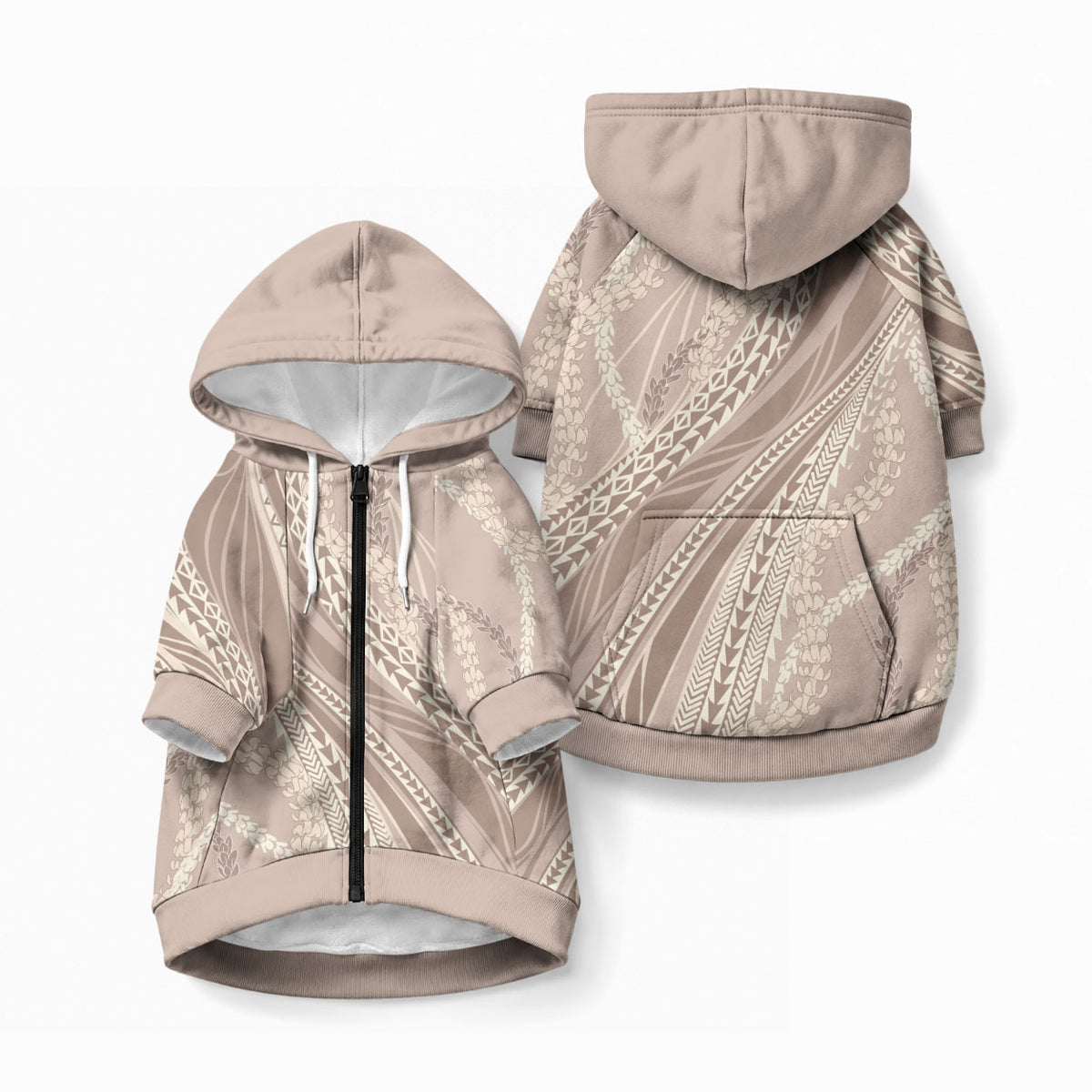 Polynesian Puakeniken Pikake Twisted Lei Pet Hoodie Beige LT7 Zip-up Beige - Polynesian Pride