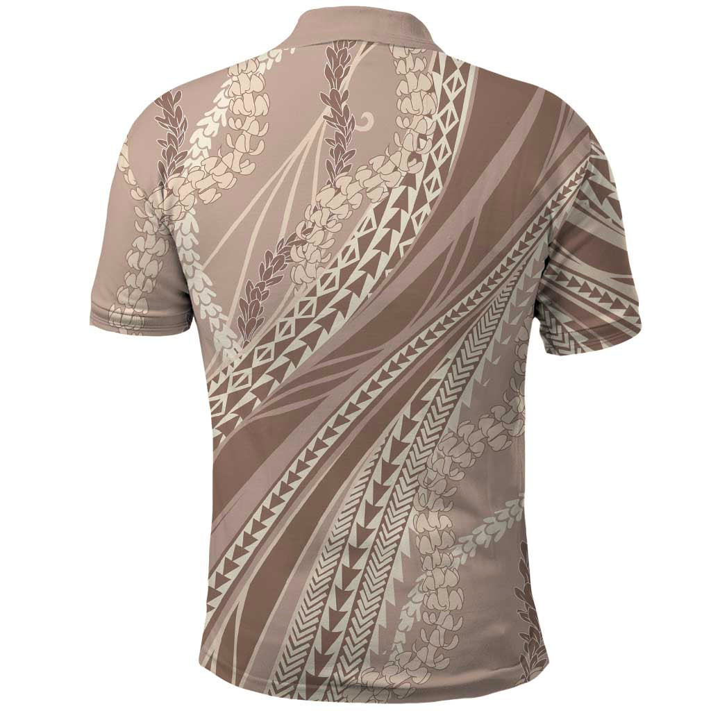 Polynesian Puakeniken Pikake Twisted Lei Polo Shirt Beige - Polynesian Pride