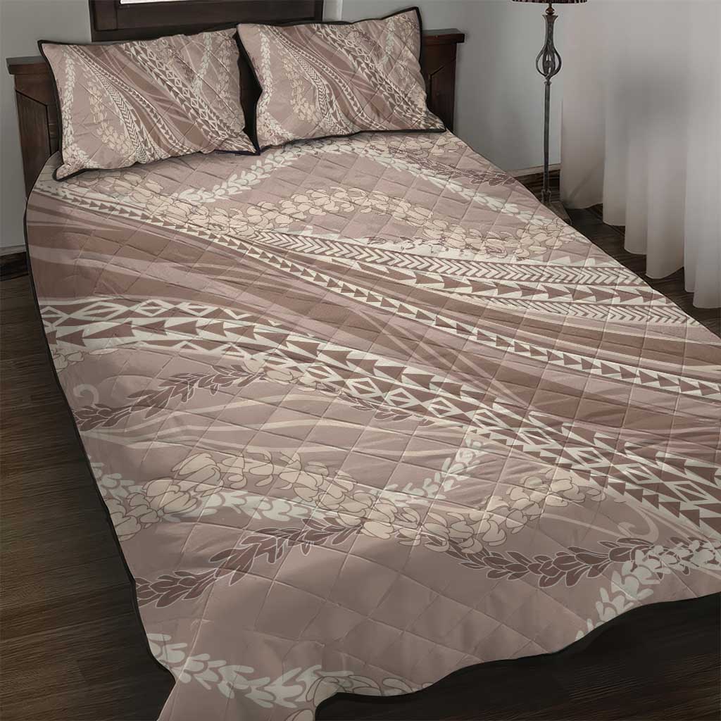 Polynesian Puakeniken Pikake Twisted Lei Quilt Bed Set Beige LT7 Beige - Polynesian Pride