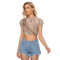 Polynesian Puakeniken Pikake Twisted Lei Raglan Cropped T Shirt Beige - Polynesian Pride