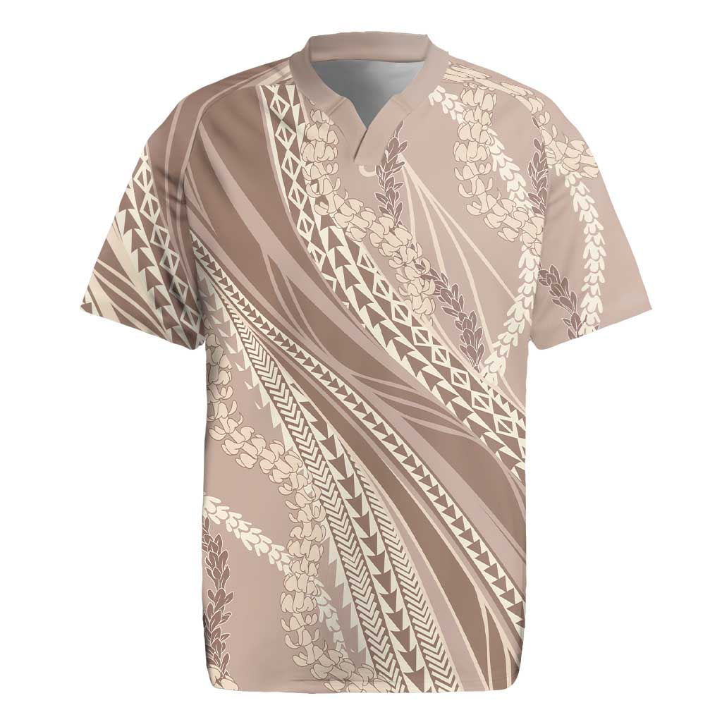 Polynesian Puakeniken Pikake Twisted Lei Rugby Jersey Beige LT7 Beige - Polynesian Pride