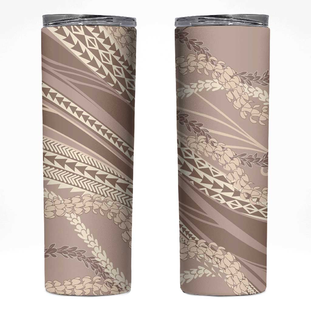 Polynesian Puakeniken Pikake Twisted Lei Skinny Tumbler Beige LT7 Beige - Polynesian Pride