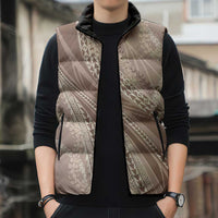 Polynesian Puakeniken Pikake Twisted Lei Sleeveless Puffer Jacket Beige - Polynesian Pride