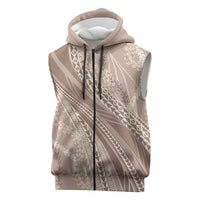 Polynesian Puakeniken Pikake Twisted Lei Sleeveless Zip Hoodie Beige - Polynesian Pride
