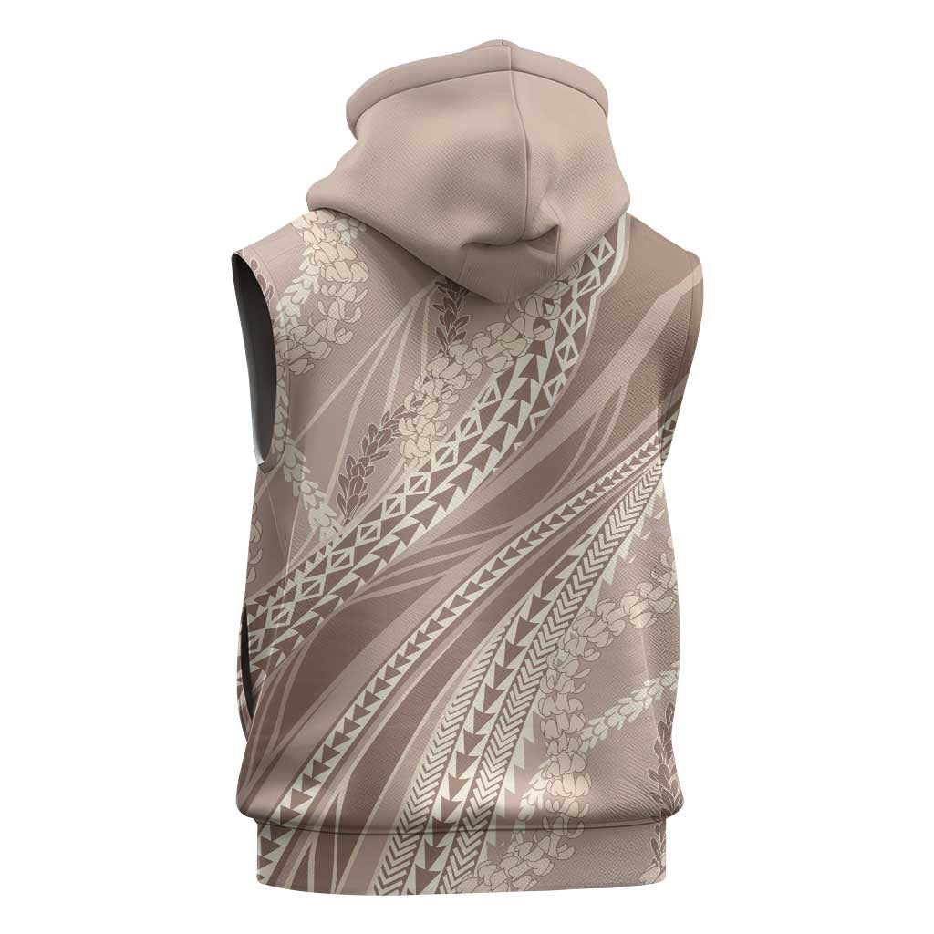 Polynesian Puakeniken Pikake Twisted Lei Sleeveless Zip Hoodie Beige - Polynesian Pride