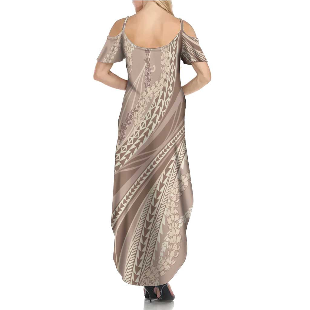 Polynesian Puakeniken Pikake Twisted Lei Summer Maxi Dress Beige - Polynesian Pride