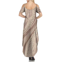 Polynesian Puakeniken Pikake Twisted Lei Summer Maxi Dress Beige - Polynesian Pride