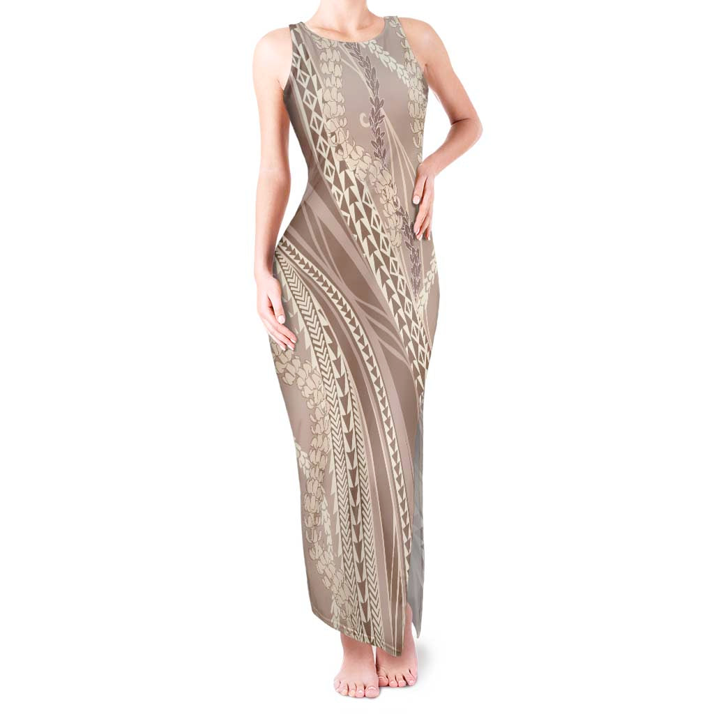 Polynesian Puakeniken Pikake Twisted Lei Tank Maxi Dress Beige LT7 Women Beige - Polynesian Pride