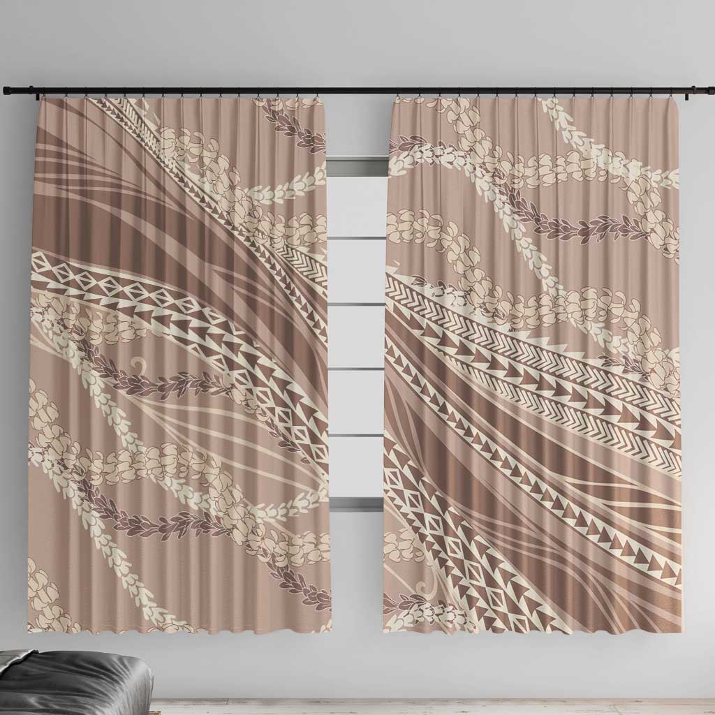 Polynesian Puakeniken Pikake Twisted Lei Window Curtain Beige LT7 With Hooks Beige - Polynesian Pride