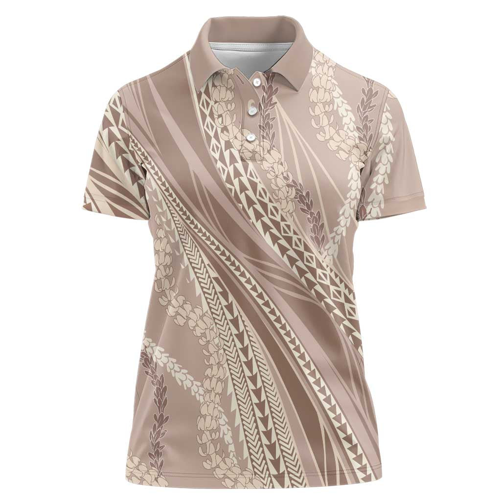 Polynesian Puakeniken Pikake Twisted Lei Women Polo Shirt Beige - Polynesian Pride
