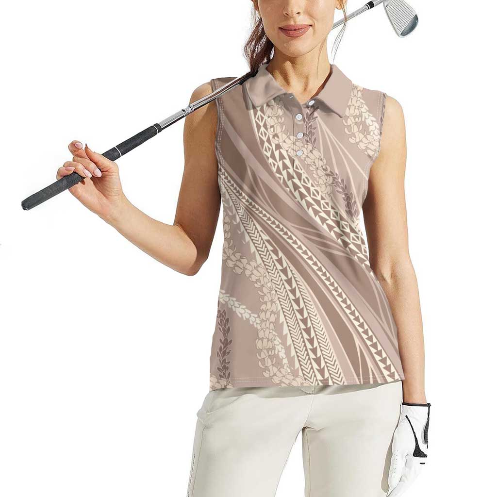 Polynesian Puakeniken Pikake Twisted Lei Women Sleeveless Polo Shirt Beige - Polynesian Pride