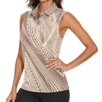 Polynesian Puakeniken Pikake Twisted Lei Women Sleeveless Polo Shirt Beige - Polynesian Pride