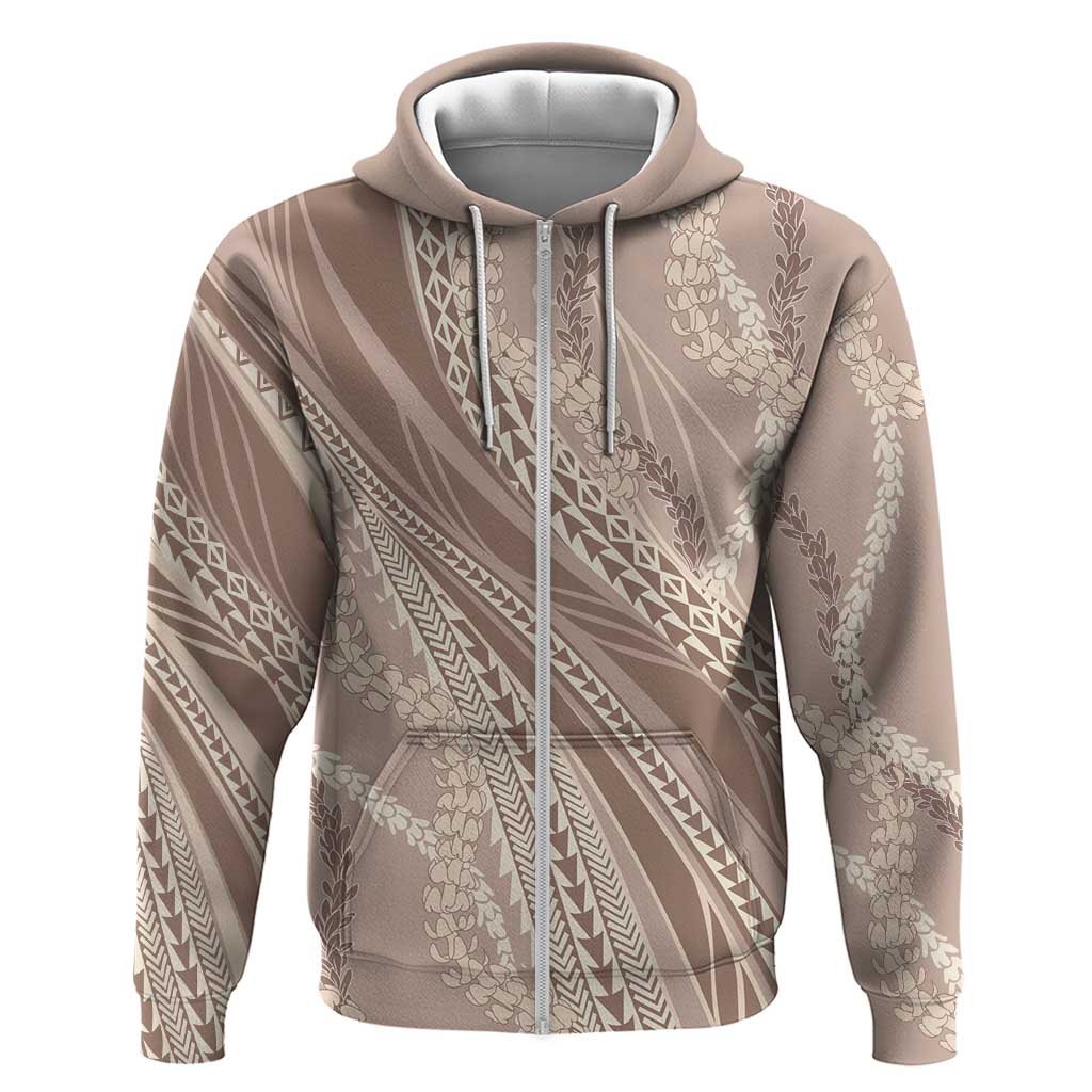 Polynesian Puakeniken Pikake Twisted Lei Zip Hoodie Beige - Polynesian Pride