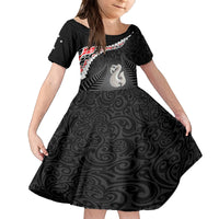 Personalised New Zealand Maori Family Matching Tank Maxi Dress and Hawaiian Shirt Manaia Mix Koru LT7 Daughter's Dress Black - Polynesian Pride