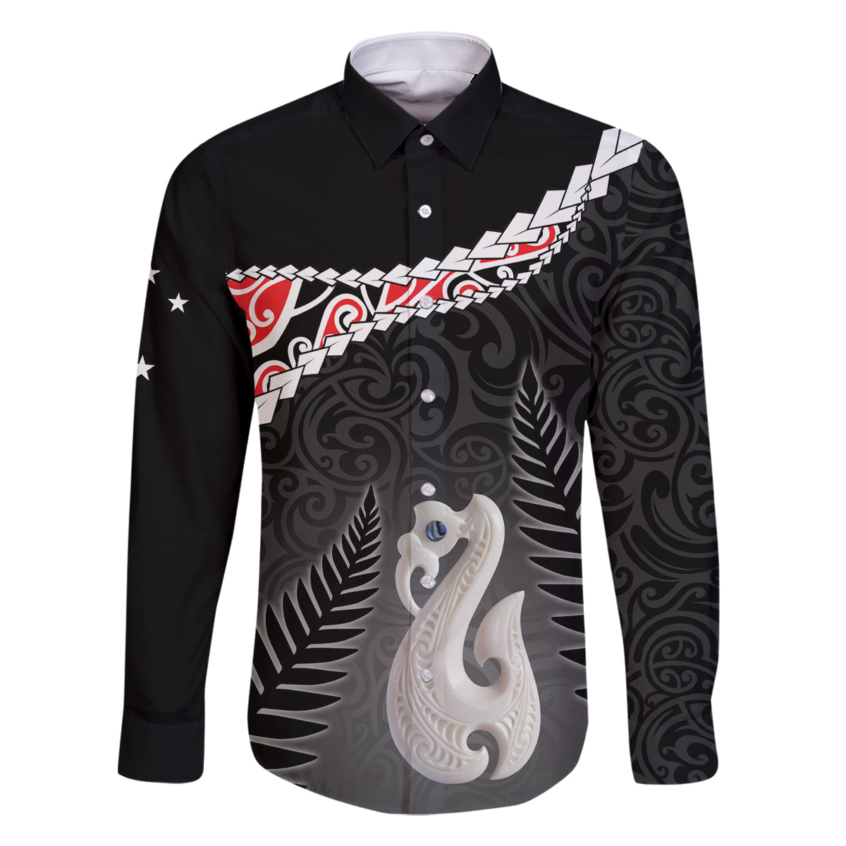 Personalised New Zealand Maori Family Matching Tank Maxi Dress and Hawaiian Shirt Manaia Mix Koru LT7 Dad's Shirt - Long Sleeve Black - Polynesian Pride