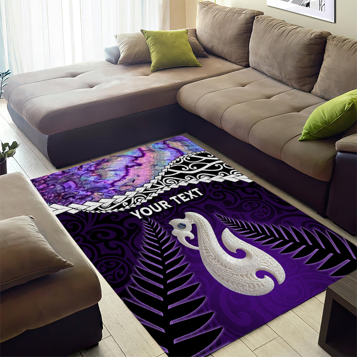 Personalised New Zealand Maori Area Rug Manaia Paua Shell Purple LT7 - Polynesian Pride