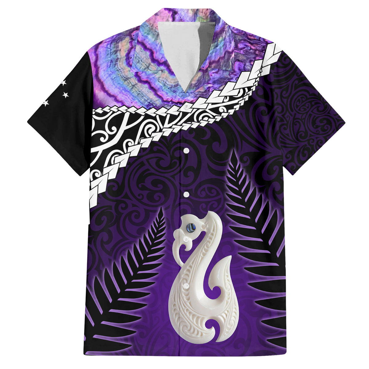 Personalised New Zealand Maori Family Matching Tank Maxi Dress and Hawaiian Shirt Manaia Paua Shell Purple LT7 Dad's Shirt - Short Sleeve Purple - Polynesian Pride