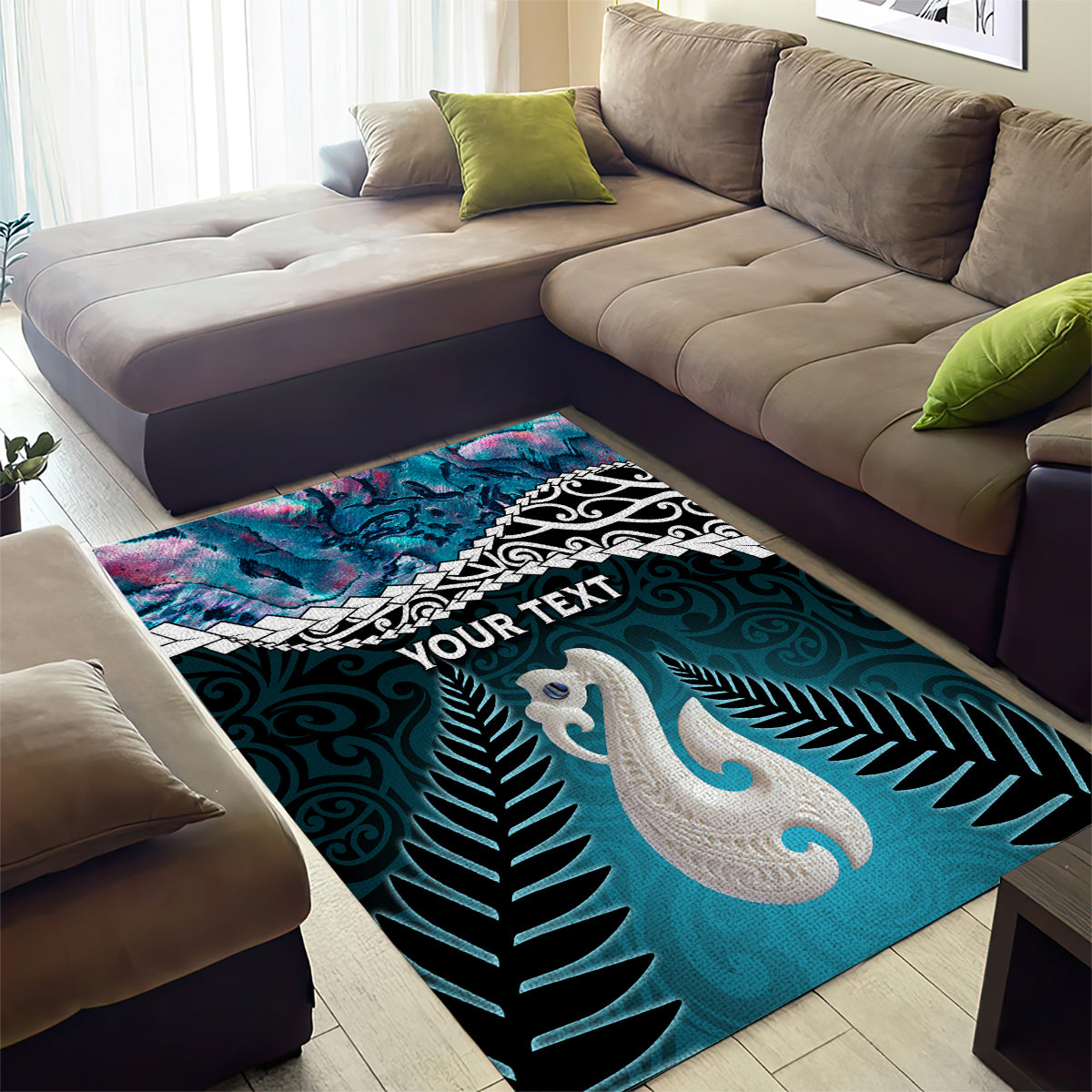 Personalised New Zealand Maori Area Rug Manaia Paua Shell Turquoise LT7 - Polynesian Pride