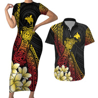 Personalized Papua New Guinea Couples Matching Short Sleeve Bodycon Dress and Hawaiian Shirt Kundu Drum Carving Motifs LT7 Black - Polynesian Pride