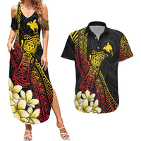 Personalized Papua New Guinea Couples Matching Summer Maxi Dress and Hawaiian Shirt Kundu Drum Carving Motifs LT7 Black - Polynesian Pride