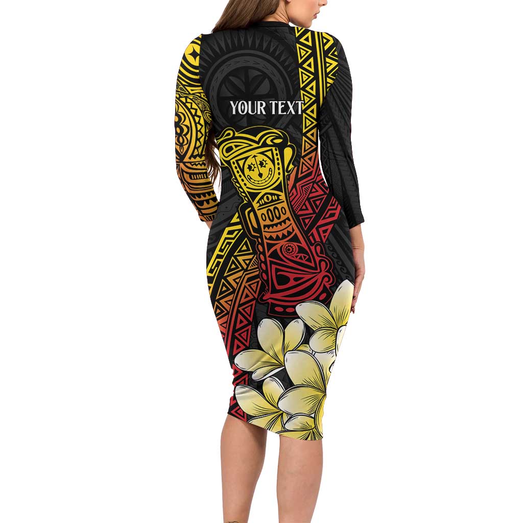 Personalized Papua New Guinea Family Matching Long Sleeve Bodycon Dress and Hawaiian Shirt Kundu Drum Carving Motifs LT7 - Polynesian Pride