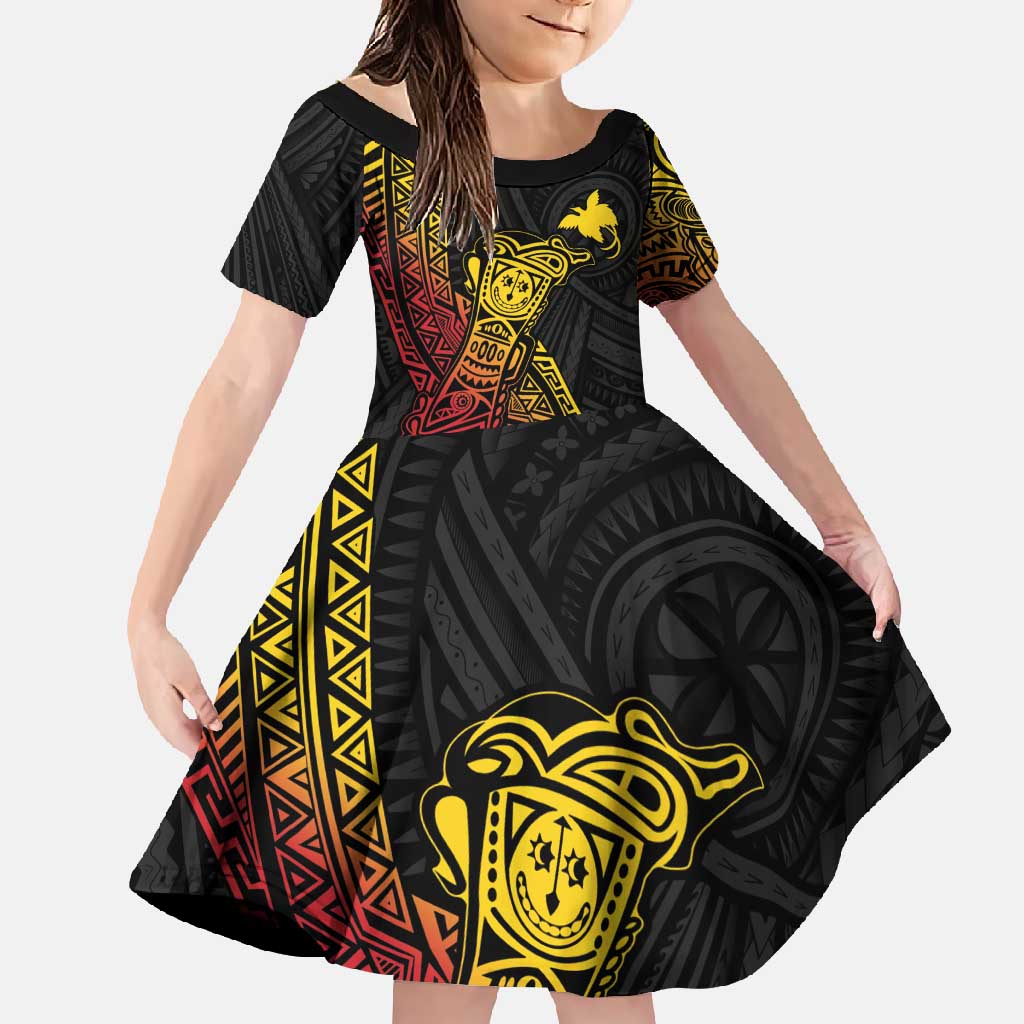 Personalized Papua New Guinea Family Matching Mermaid Dress and Hawaiian Shirt Kundu Drum Carving Motifs LT7 Daughter's Dress Black - Polynesian Pride