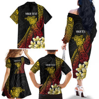 Personalized Papua New Guinea Family Matching Off The Shoulder Long Sleeve Dress and Hawaiian Shirt Kundu Drum Carving Motifs LT7 - Polynesian Pride