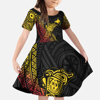 Personalized Papua New Guinea Family Matching Off Shoulder Maxi Dress and Hawaiian Shirt Kundu Drum Carving Motifs LT7 Daughter's Dress Black - Polynesian Pride