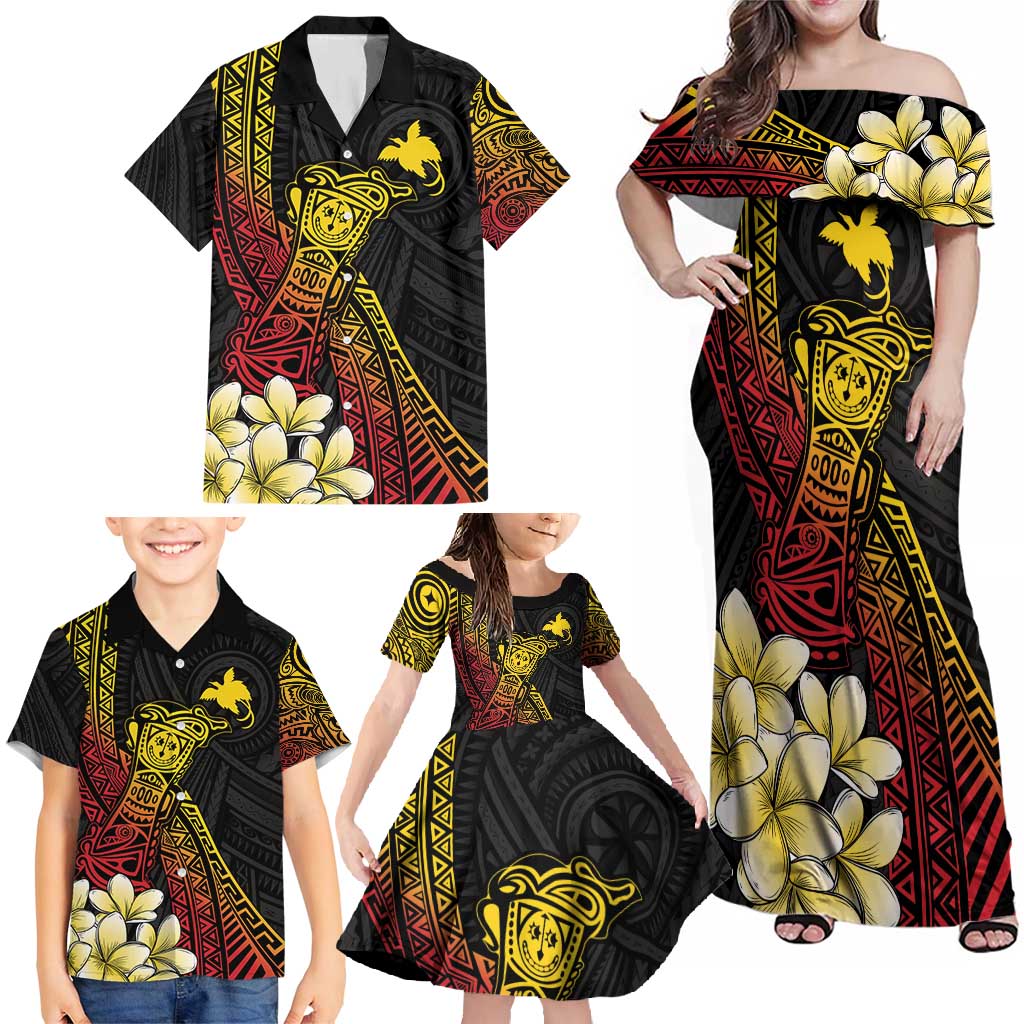Personalized Papua New Guinea Family Matching Off Shoulder Maxi Dress and Hawaiian Shirt Kundu Drum Carving Motifs LT7 - Polynesian Pride