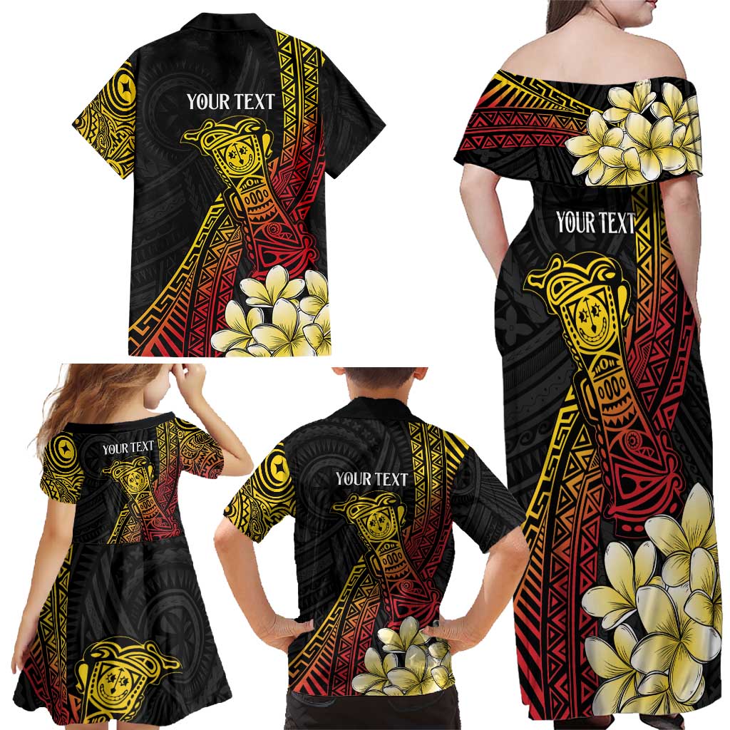 Personalized Papua New Guinea Family Matching Off Shoulder Maxi Dress and Hawaiian Shirt Kundu Drum Carving Motifs LT7 - Polynesian Pride