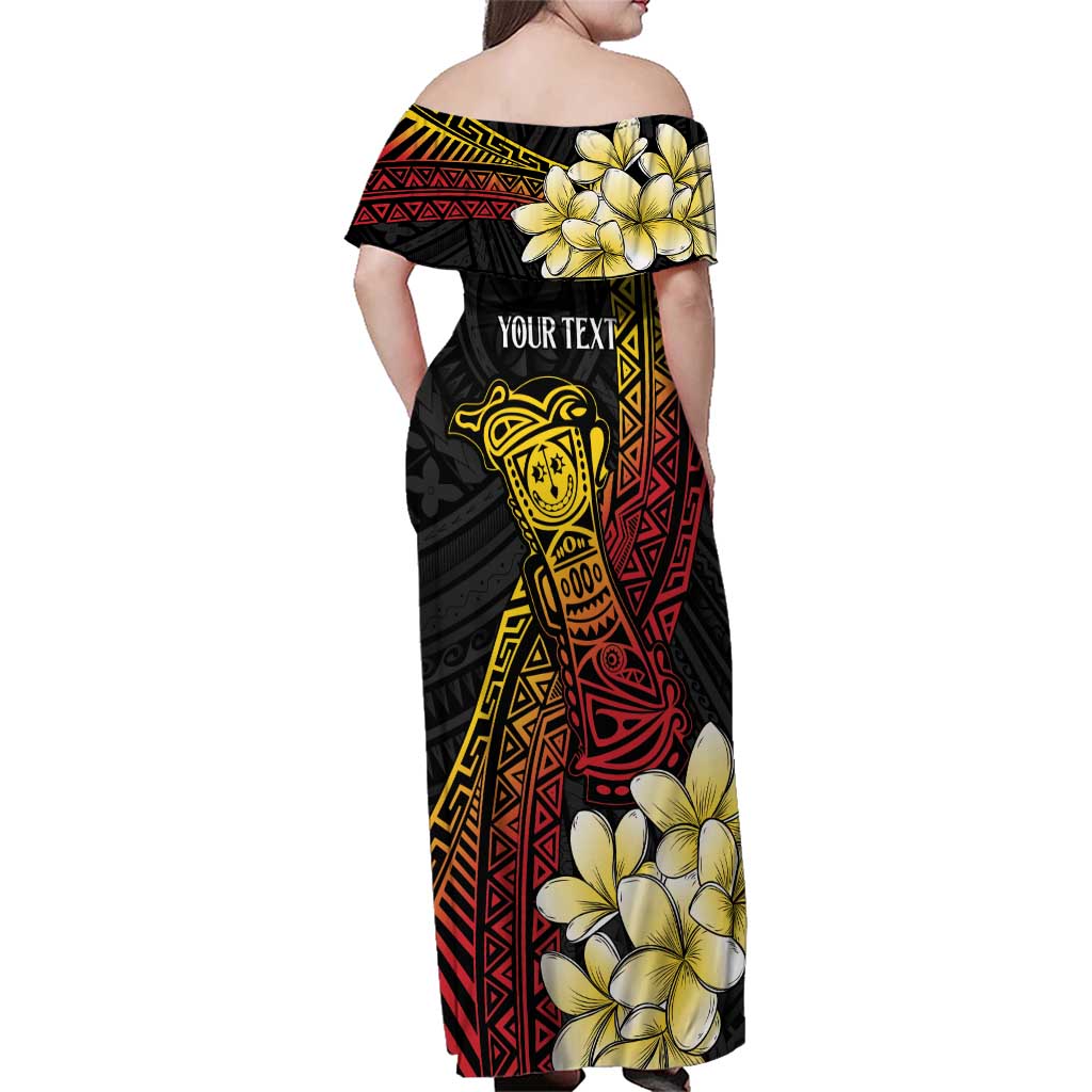 Personalized Papua New Guinea Family Matching Off Shoulder Maxi Dress and Hawaiian Shirt Kundu Drum Carving Motifs LT7 - Polynesian Pride