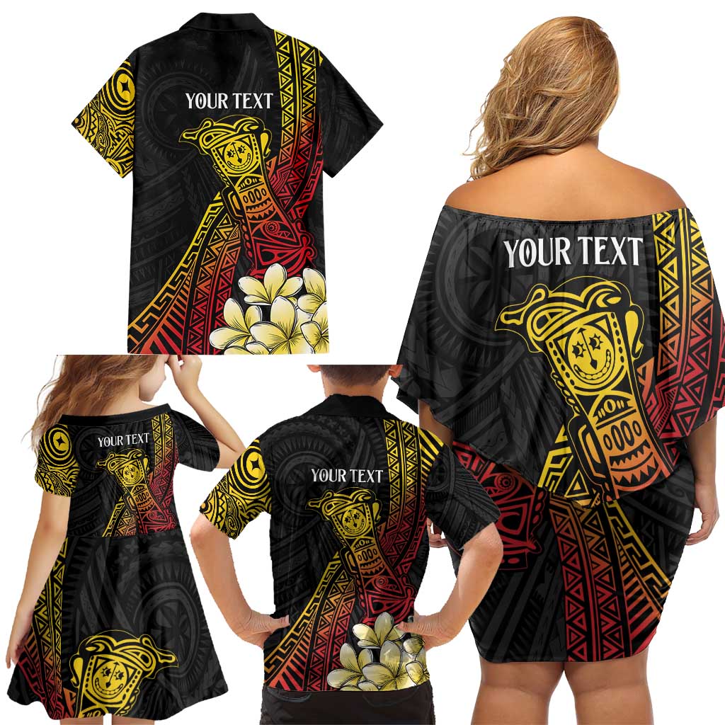 Personalized Papua New Guinea Family Matching Off Shoulder Short Dress and Hawaiian Shirt Kundu Drum Carving Motifs LT7 - Polynesian Pride