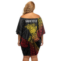 Personalized Papua New Guinea Family Matching Off Shoulder Short Dress and Hawaiian Shirt Kundu Drum Carving Motifs LT7 - Polynesian Pride