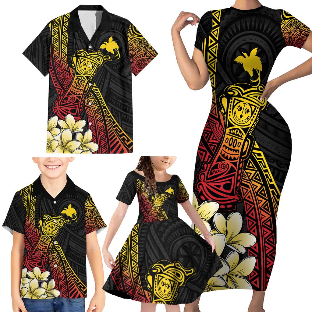 Personalized Papua New Guinea Family Matching Short Sleeve Bodycon Dress and Hawaiian Shirt Kundu Drum Carving Motifs LT7 - Polynesian Pride