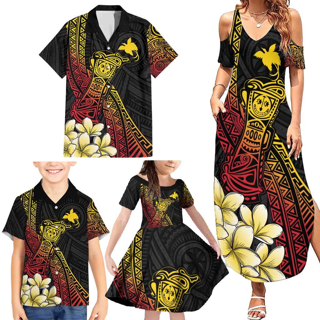 Personalized Papua New Guinea Family Matching Summer Maxi Dress and Hawaiian Shirt Kundu Drum Carving Motifs LT7 - Polynesian Pride