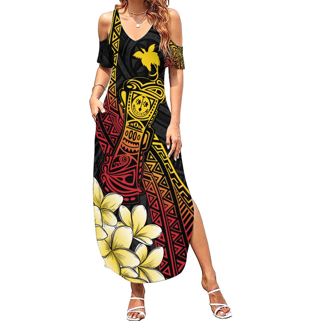 Personalized Papua New Guinea Family Matching Summer Maxi Dress and Hawaiian Shirt Kundu Drum Carving Motifs LT7 Mom's Dress Black - Polynesian Pride