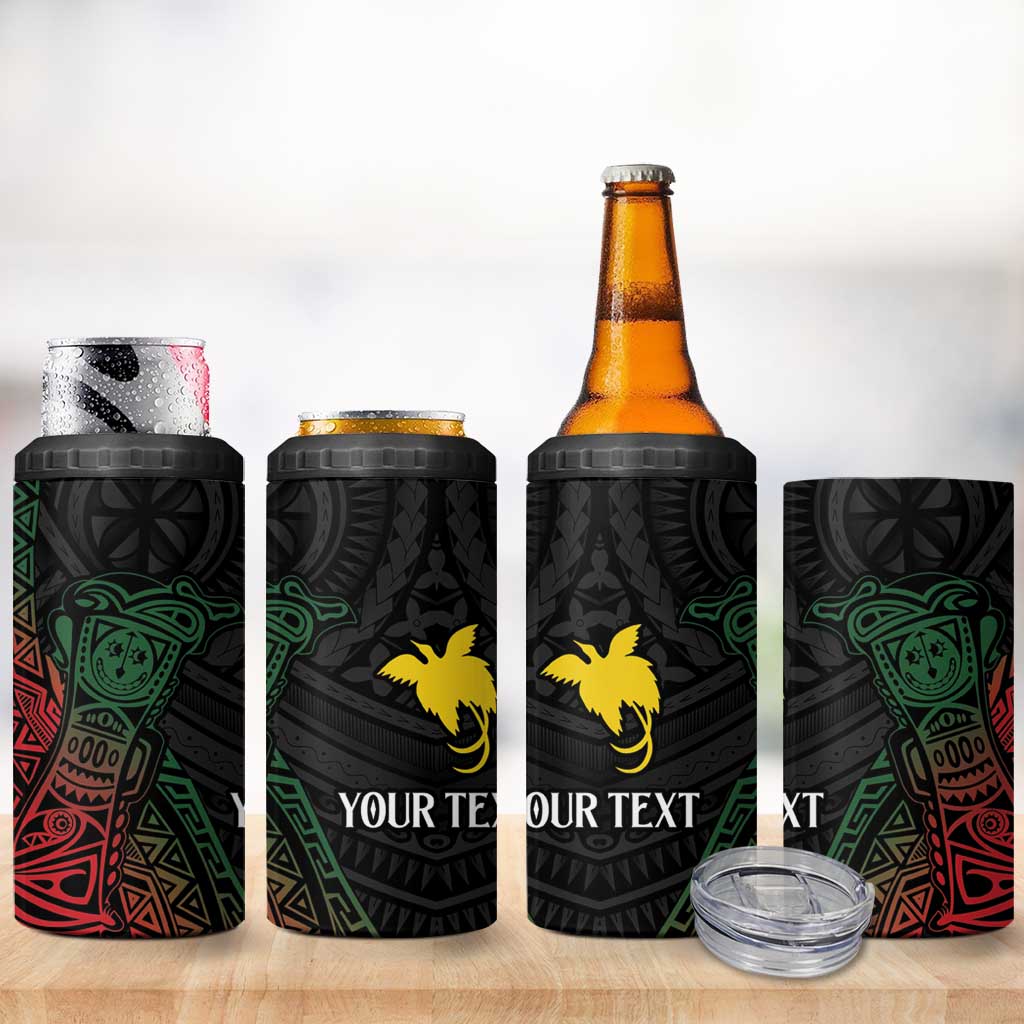 Personalized Papua New Guinea 4 in 1 Can Cooler Tumbler Kundu Drum Motifs - Sepik Colors
