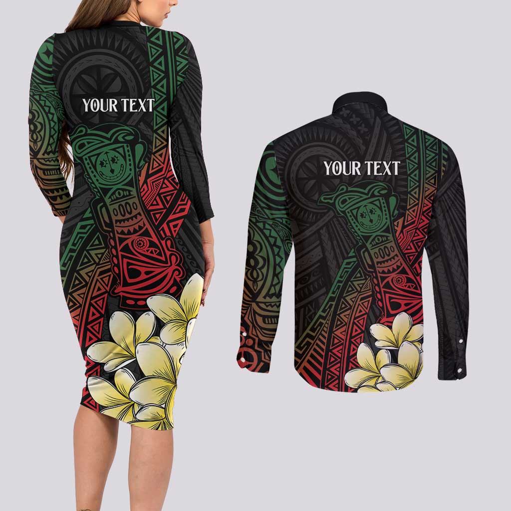 Personalized Papua New Guinea Couples Matching Long Sleeve Bodycon Dress and Long Sleeve Button Shirt Kundu Drum Motifs - Sepik Colors LT7 - Polynesian Pride