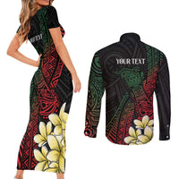 Personalized Papua New Guinea Couples Matching Short Sleeve Bodycon Dress and Long Sleeve Button Shirt Kundu Drum Motifs - Sepik Colors LT7 - Polynesian Pride