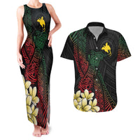 Personalized Papua New Guinea Couples Matching Tank Maxi Dress and Hawaiian Shirt Kundu Drum Motifs - Sepik Colors LT7 Black - Polynesian Pride