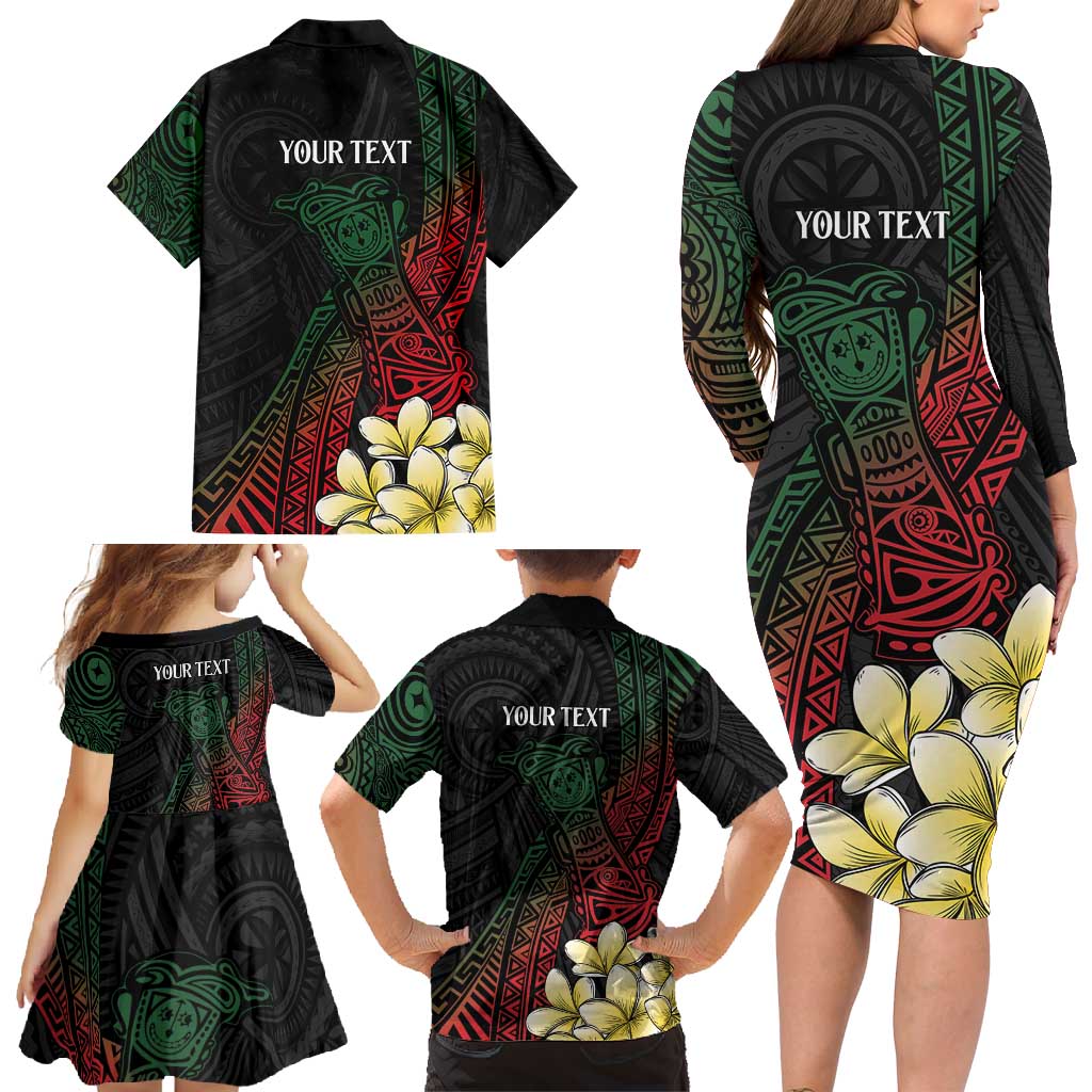 Personalized Papua New Guinea Family Matching Long Sleeve Bodycon Dress and Hawaiian Shirt Kundu Drum Motifs - Sepik Colors LT7 - Polynesian Pride