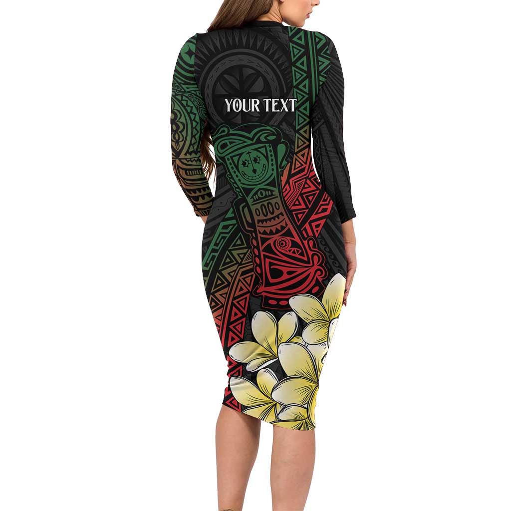 Personalized Papua New Guinea Family Matching Long Sleeve Bodycon Dress and Hawaiian Shirt Kundu Drum Motifs - Sepik Colors LT7 - Polynesian Pride