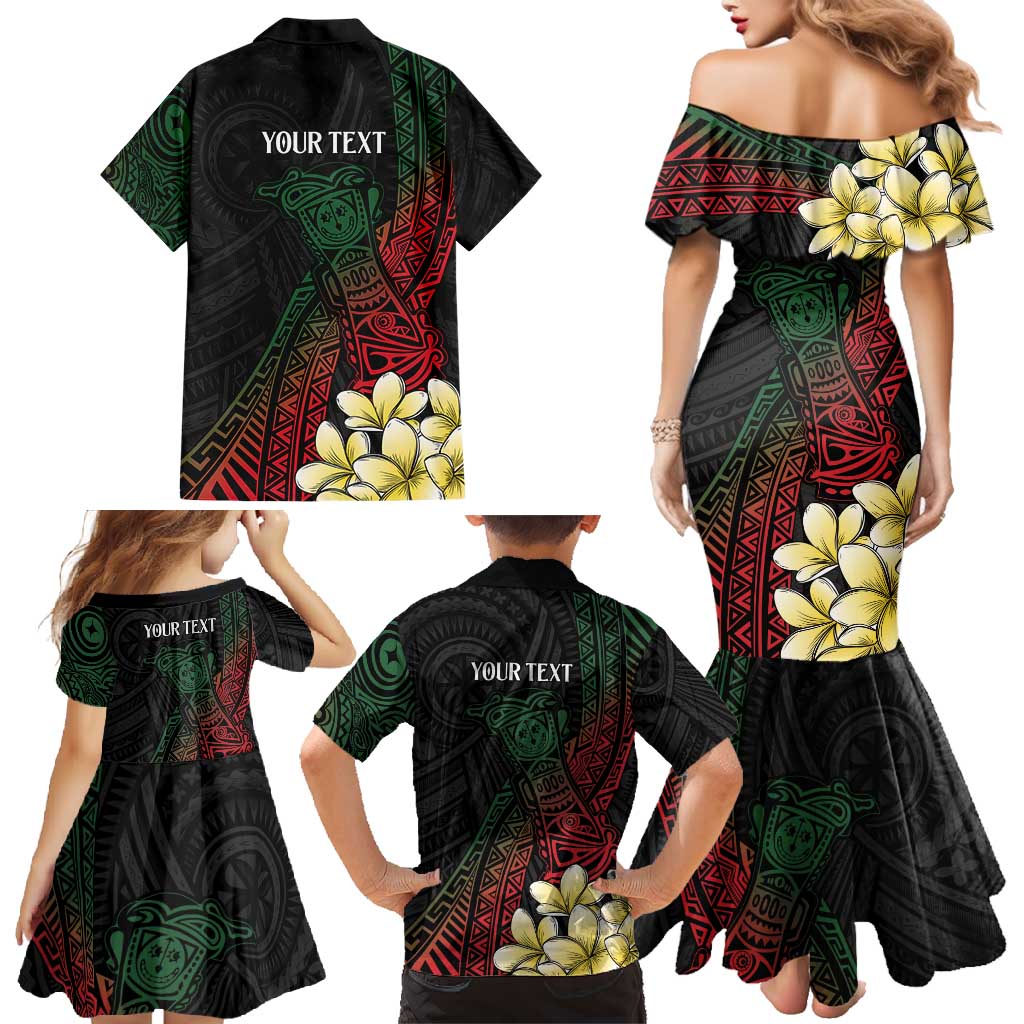 Personalized Papua New Guinea Family Matching Mermaid Dress and Hawaiian Shirt Kundu Drum Motifs - Sepik Colors LT7 - Polynesian Pride