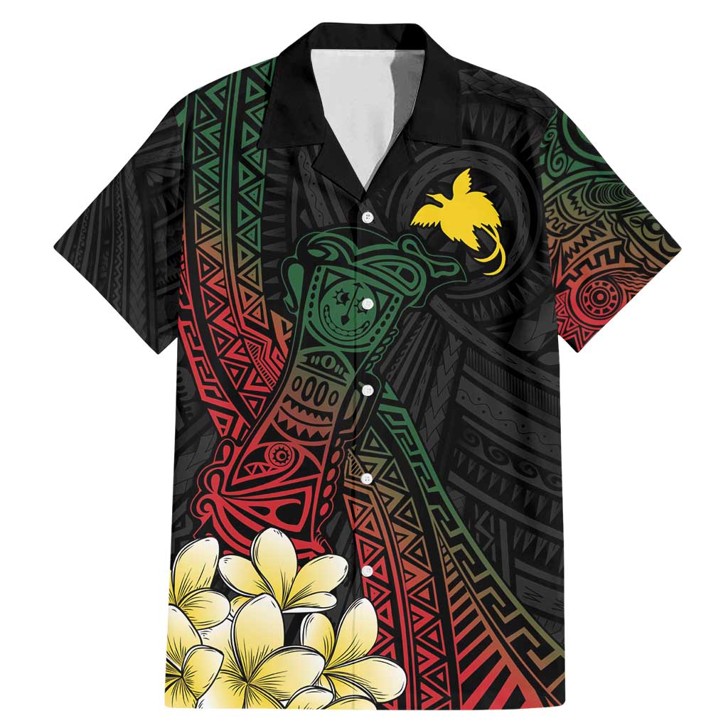 Personalized Papua New Guinea Family Matching Mermaid Dress and Hawaiian Shirt Kundu Drum Motifs - Sepik Colors LT7 Dad's Shirt - Short Sleeve Black - Polynesian Pride