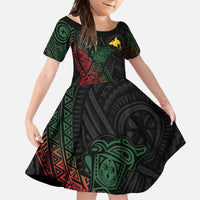 Personalized Papua New Guinea Family Matching Off Shoulder Maxi Dress and Hawaiian Shirt Kundu Drum Motifs - Sepik Colors LT7 Daughter's Dress Black - Polynesian Pride