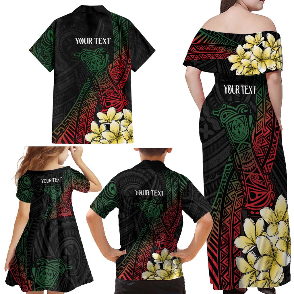 Personalized Papua New Guinea Family Matching Off Shoulder Maxi Dress and Hawaiian Shirt Kundu Drum Motifs - Sepik Colors LT7 - Polynesian Pride