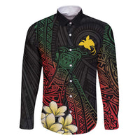 Personalized Papua New Guinea Family Matching Off Shoulder Short Dress and Hawaiian Shirt Kundu Drum Motifs - Sepik Colors LT7 Dad's Shirt - Long Sleeve Black - Polynesian Pride